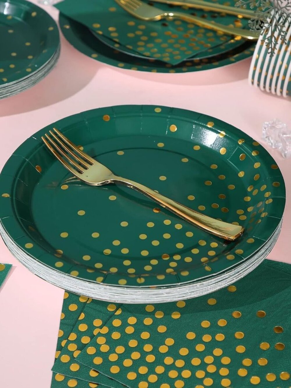 175Pcs Green Plates and Napkins Party Supplies, Green and Gold Party